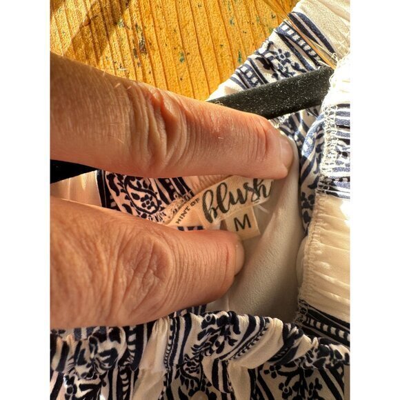 Hint of Blush Women's‎ White with Blue Dress size medium off shoulder round neck - Picture 2 of 6